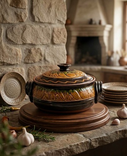 Glazed clay cooking pot